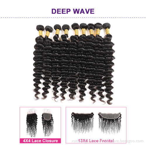 10A Grade Deep Wave Human Hair Weave Bundles Cuticle Aligned Virgin Hair Dropshipping To Global For Customers